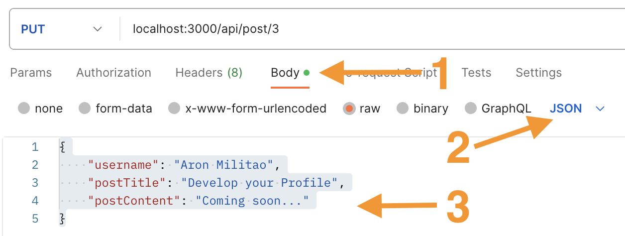 Test slutt-API gjennom Postman - oppdater forespørselskroppen for innlegget