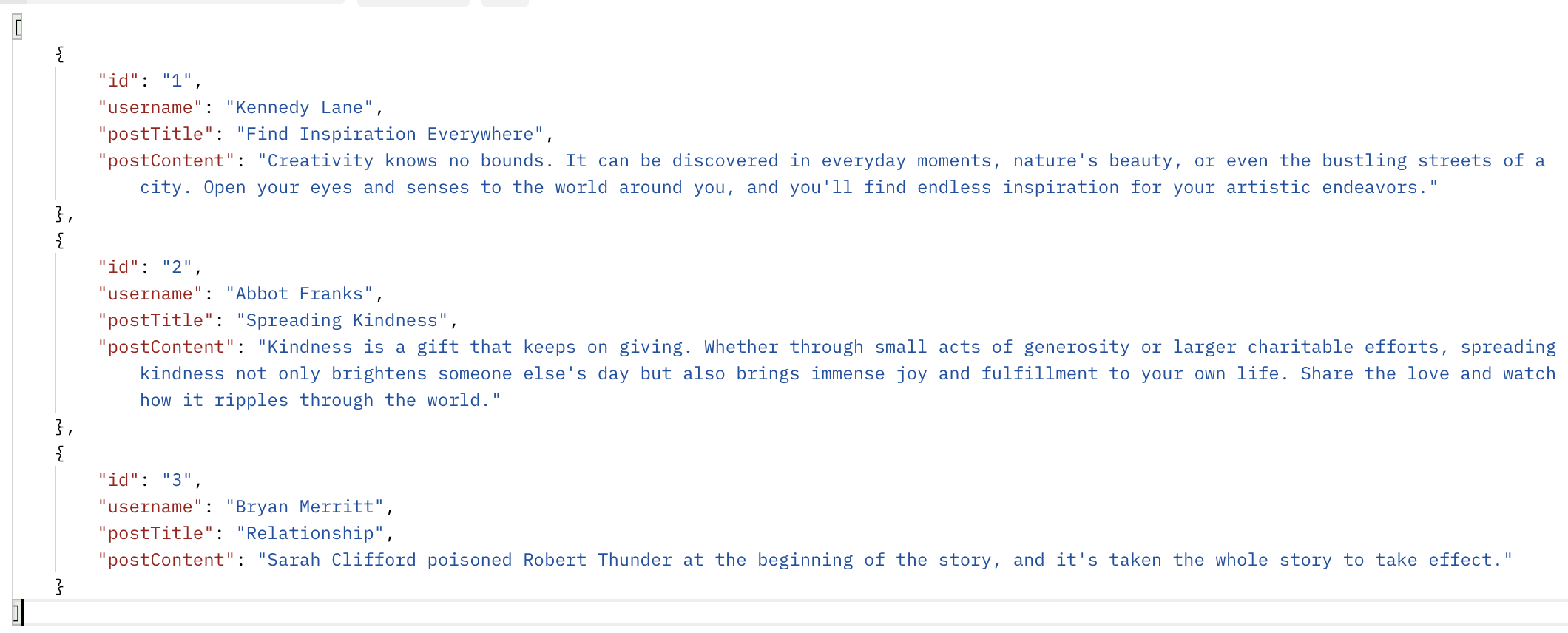 Test slutt-API gjennom Postman - hent alle innlegg