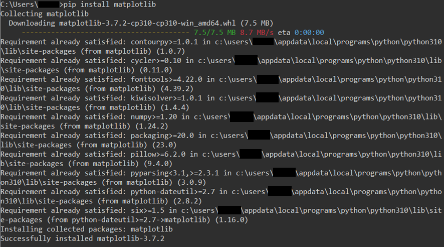 installation process of matplotlib library for Python